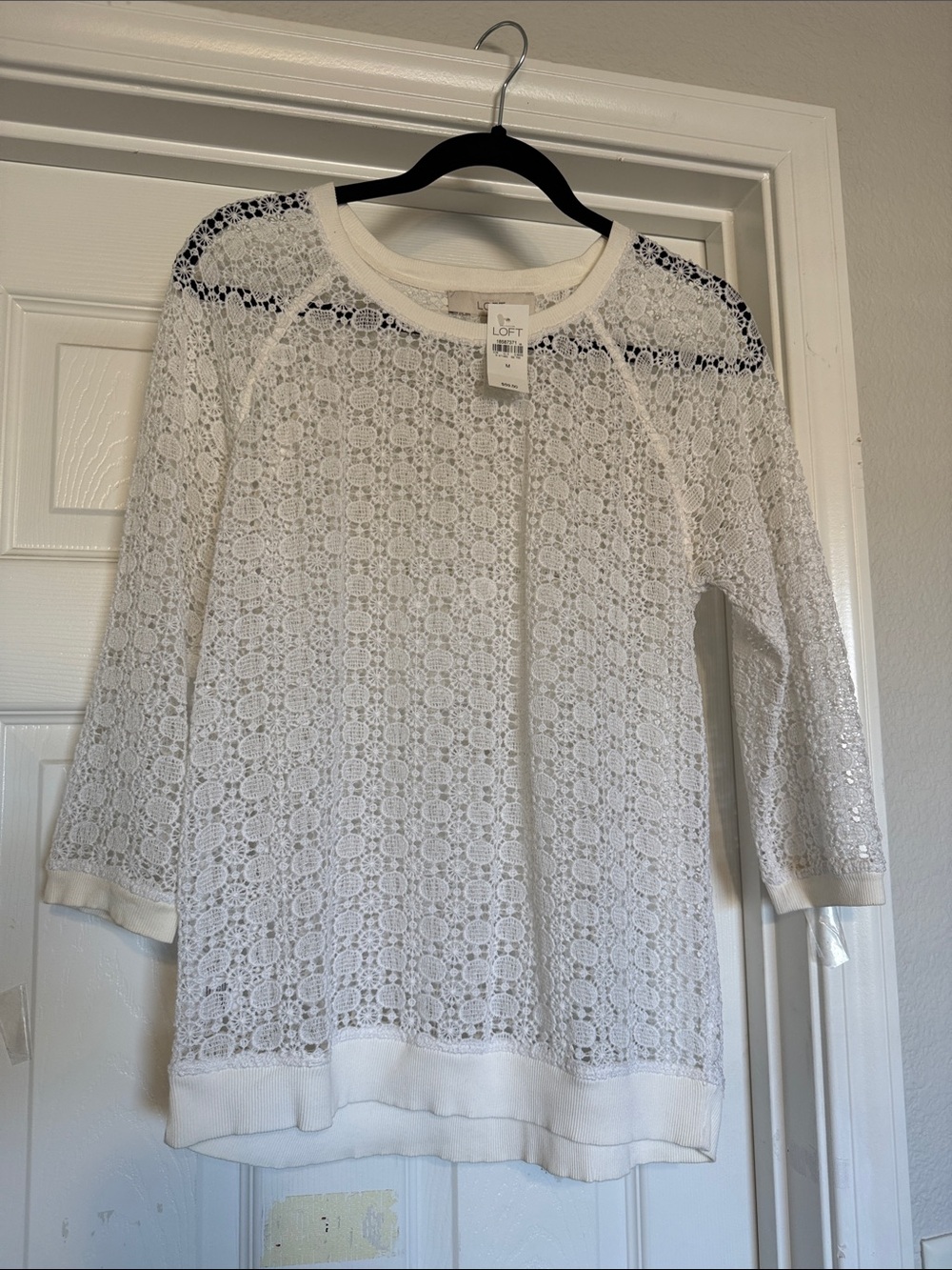 LOFT White Crochet Lace Long-Sleeve Top